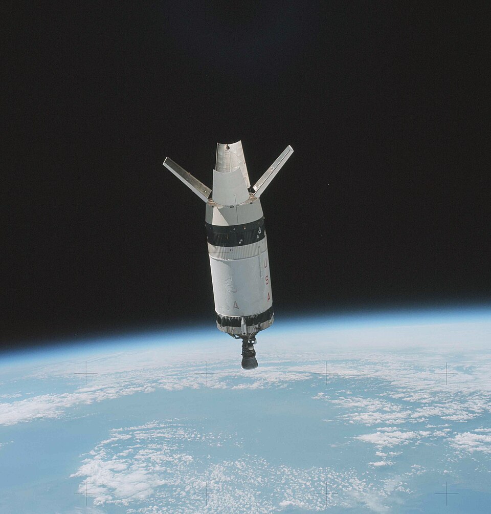 Apollo spacecraft above Earth's horizon